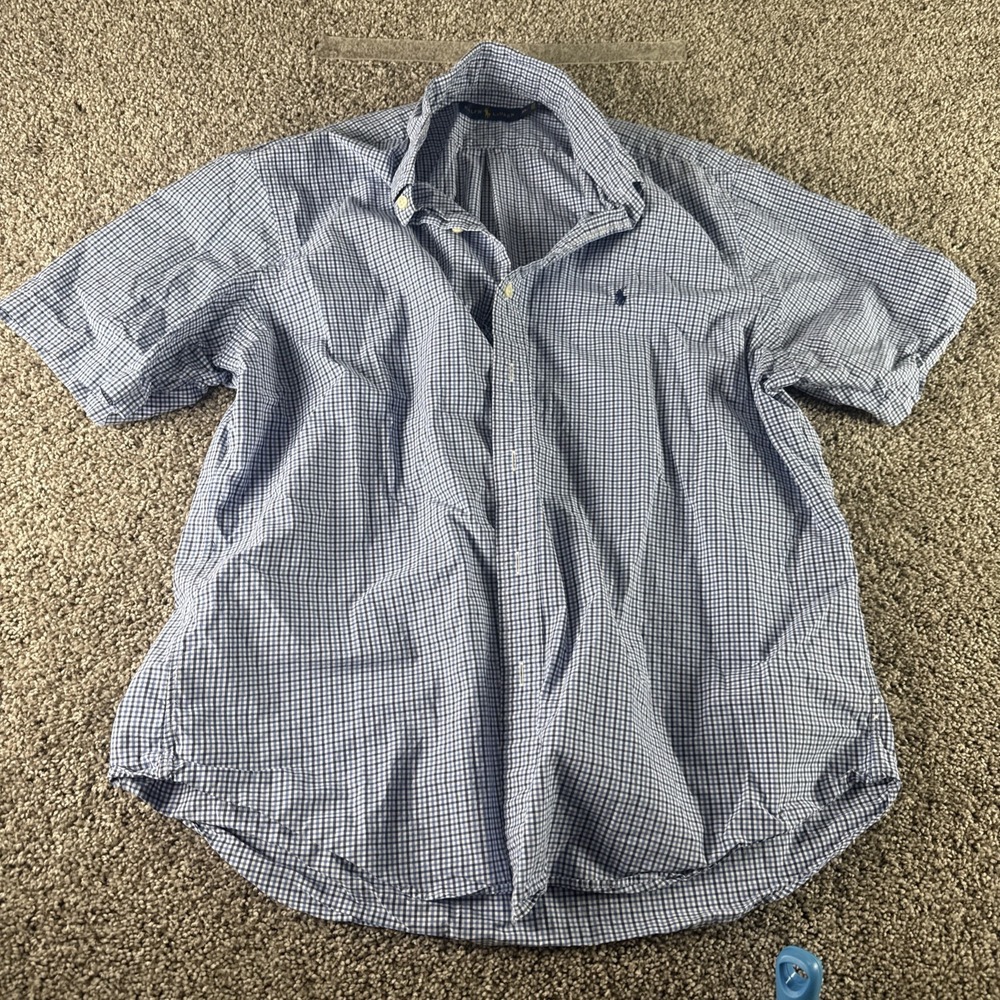 Ralph Lauren Men's Button Down Shirt Gingham Blue Size XL